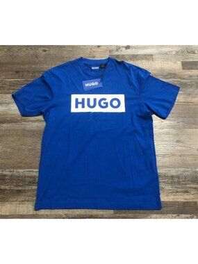 HUGO Nico Regular Fit Chest Logo T Shirt Mens Medium Blue New with Tags
